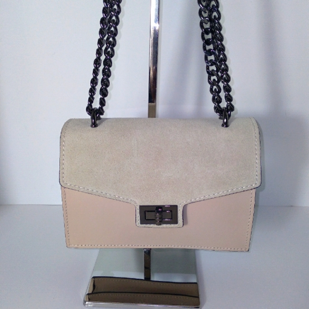 BORSE IN PELLE Genuine Italian Leather Cream/Ivory Leather & Suede Bag